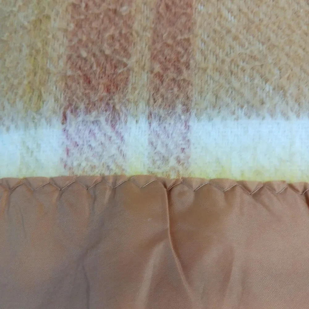 Vtg Montgomery Wards Satin Trim Acrylic Full/Queen  Blanket Brown Plaid 85 x 94